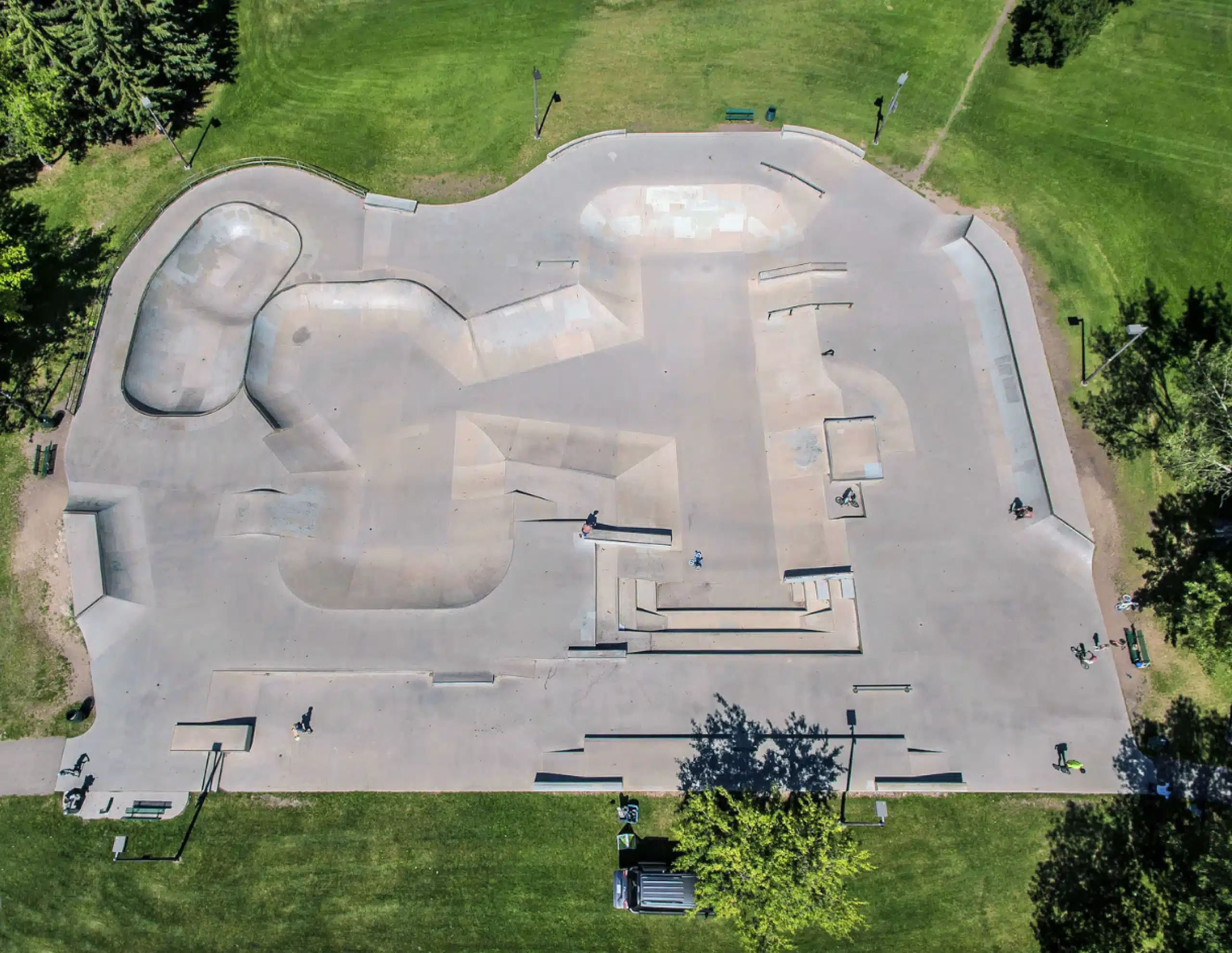 Aerial View of Concrete Skatepark Layout Aerial View of Concrete Skatepark Layout