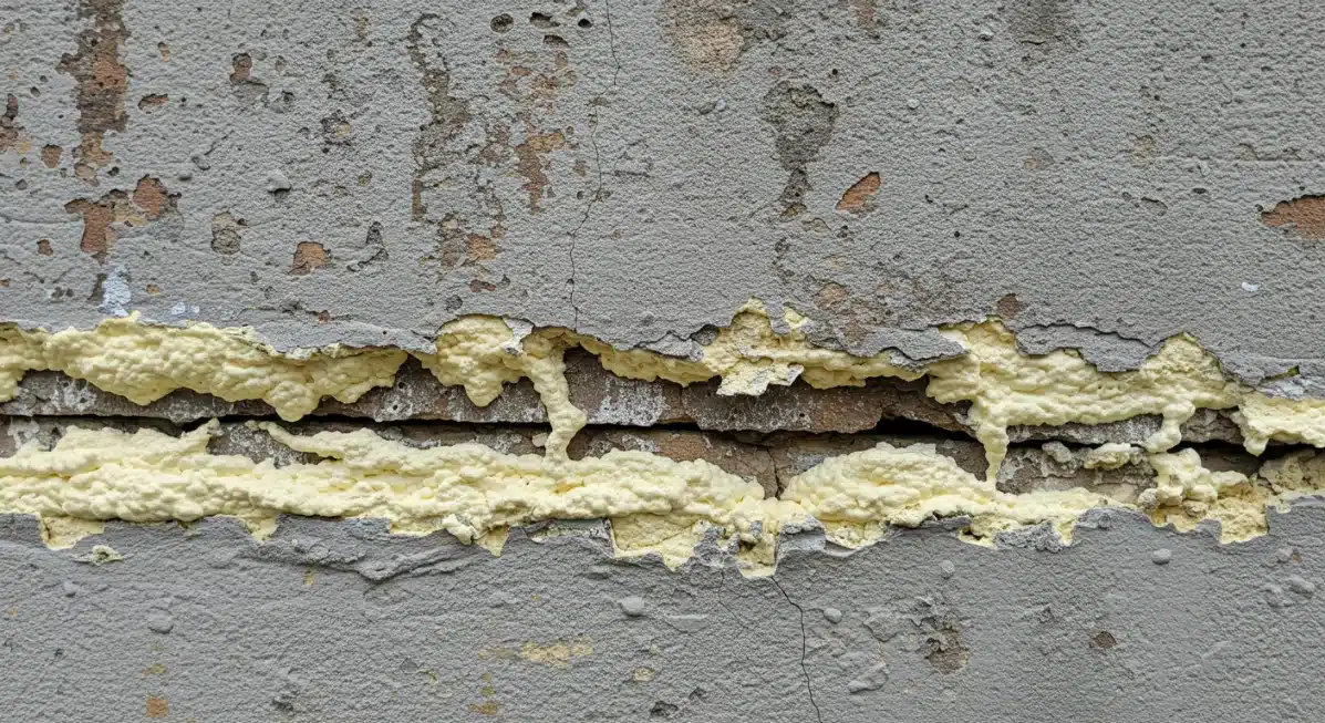 Concrete Wall Crack Repaired with Expanding Foam